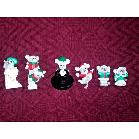 Set of 6 Mice Figurines Ceramic/Porcelain CUTE Holiday red green RARE Christmas - Picture 3 of 8